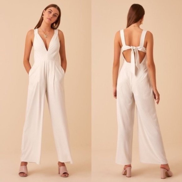 Finders Keepers Pants - NWT Revolve Finders Keepers Flamenco Jumpsuit in Ivory Stripe Size XL